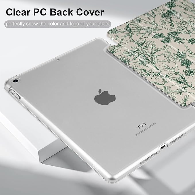 Compatible with iPad 10.2 Inch Case 2021 2020 2019 Smart Lightweight Trifold Stand Hard Plastic Transparent Cover Support Auto Sleep/Wake for iPad 10.2 9th/8th/7th Gen - Bear &amp Cherry