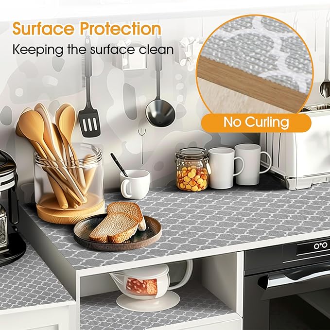 Shelf and Drawer Liner for Kitchen Cabinets Non-Adhesive, Strong Grip Non-Slip Thickened Cabinet Liners for Shelves, Waterproof Mats for Dresser Cupboard, Gray, 12 in x 30 Feet