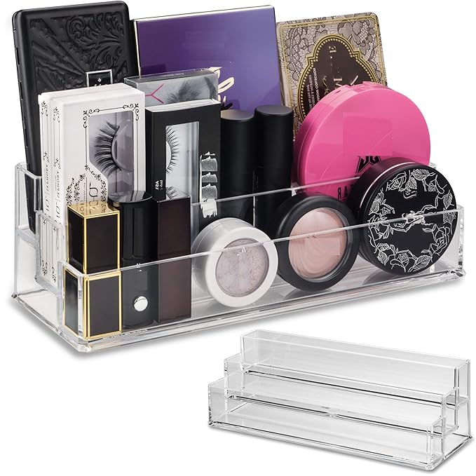 byAlegory Tiered Acrylic Eyeshadow Palette Makeup Organizer (Small Palettes, Compacts, Lipsticks, Lip Gloss, Eye Shadows, Cosmetics) | 3 Tier Cosmetic Storage (CLEAR)