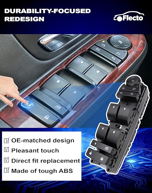 Flecto 20835553 Master Power Window Switch Driver Side with Door Lock Compatible with 2011-2013 Chevy Silverado, Replace# 20835553AD, Driver Side Window and Door Lock Control Assembly