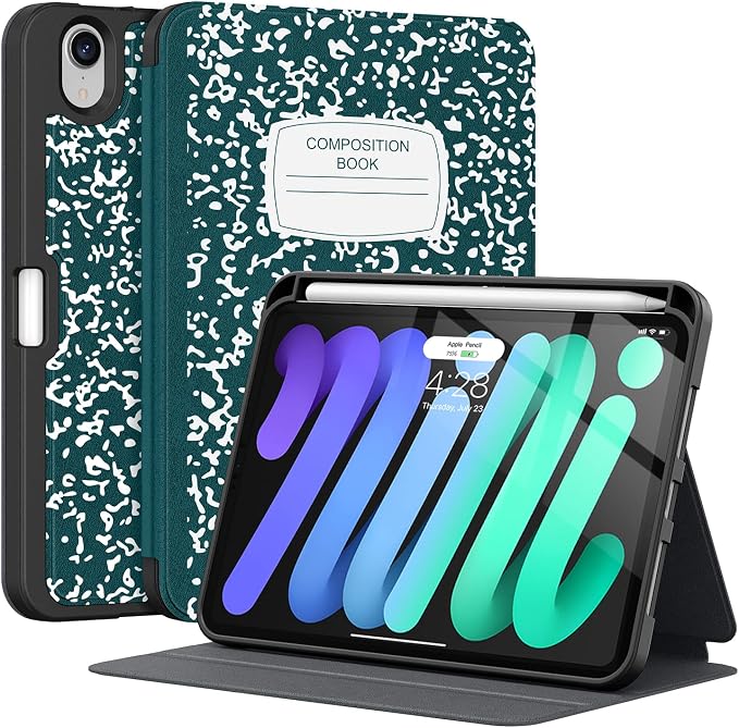Case for iPad mini 7 (A17 Pro) 2024/Mini 6 2021 8.3-Book Black | Slim Lightweight Folio Stand Case Auto Wake/Sleep Soft TPU Back Cover with Pencil Holder for iPad mini 7th/6th Generation