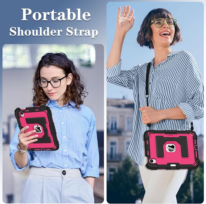 Kids Case Compatible with iPad mini 7 A17 pro 2024 Mini 6 8.3”Colorful Shockproof Case with Pencil Holder and Adjustable Big StandHandle Strap for iPad mini 6th 7th Gen