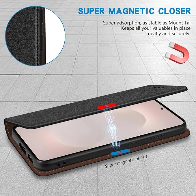 ZZXX for Samsung Galaxy S25 Wallet Case with [RFID Blocking] Card Slot Stand Strong Magnetic Leather Flip Fold Protective Phone Case for Samsung Galaxy S25 Case Wallet(Black-6.2 inch)