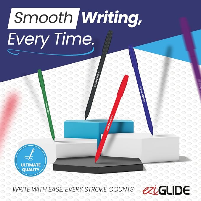 50-Pack Assorted Ballpoint Pens Easy Grip &amp Medium Point (1.0mm) | Precise Writing &amp Ergonomic Grip – Multipack Ball Point Pens Ideal for Home Office Teachers Exams Work &amp Stationary