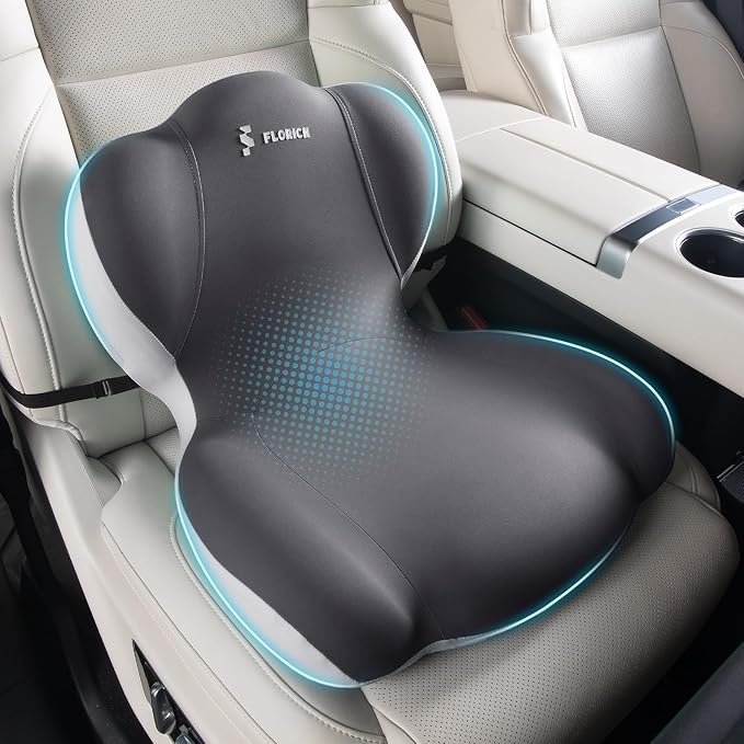 FLORICH Memory Foam Truck Seat Cushion,Car Seat Cushion and Lumbar Support Pillow for Office Chair, Ergonomic Back Support & Sciatica Relief for Long Drives(Light Beige Grey)