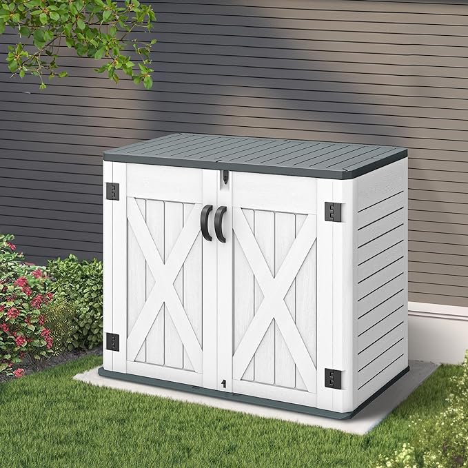 YITAHOME Outdoor Resin Storage Sheds with X-Shaped Lockable Door, 39 in Height Lockable Waterproof Horizontal Shed w/o Shelf, Easy to Assemble Shed Storage for Garden Tools, Light Gray