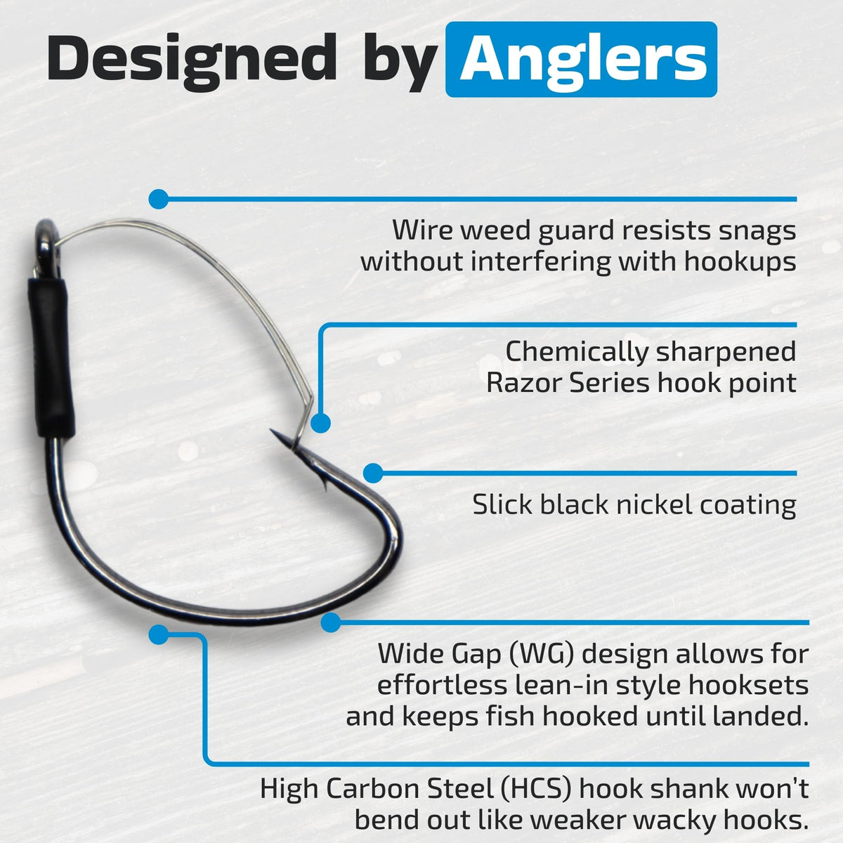 Harmony Fishing - Razor Series Wacky Weedless WG Hooks (Size 1, 10 Pack) - The Ultimate Bass Fishing Hooks for The Wacky Rig & Neko Rig