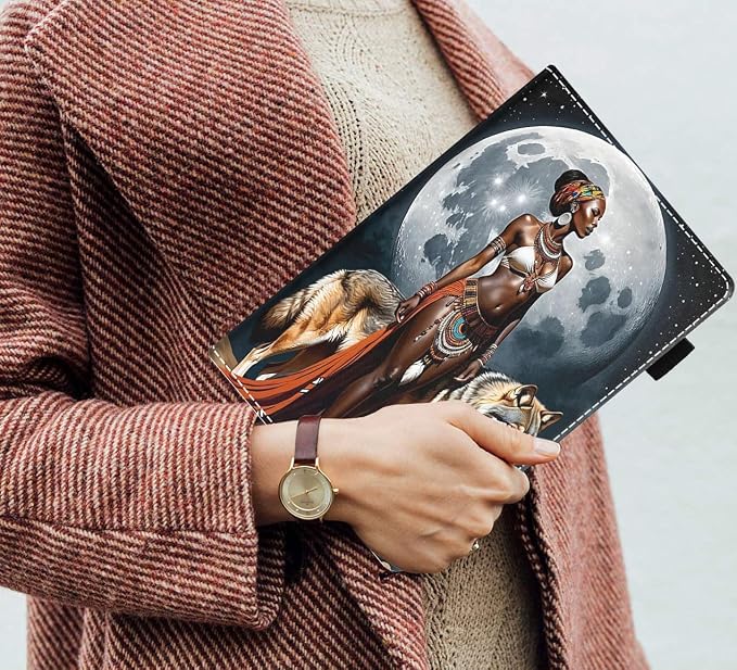 Case for Amazon Fire HD 8/HD 8 Plus Tablet (8 12th/10th Generation 2024/2022/2020 Release) Slim PU Leather Stand Folio Cover with Auto Wake Sleep African Woman Wolf