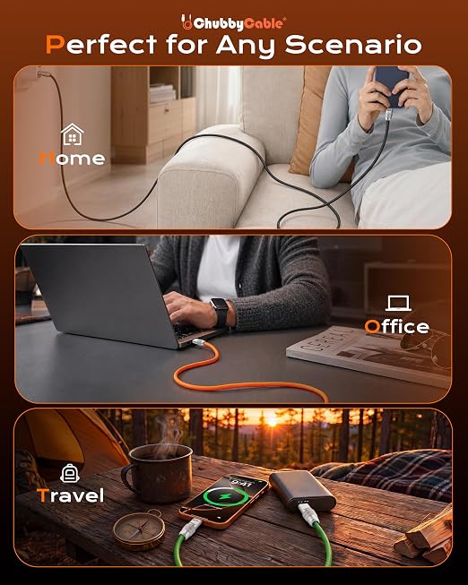 chubbycable 120W Silicone USB A to C Cable 2 Pack Black+Gray 13.1FT | Couple Color Matching 6mm Extra Thick 45000+ Bend Tested 480Mbps Data Transfer E-Marker Safety Chip Tangle-Free