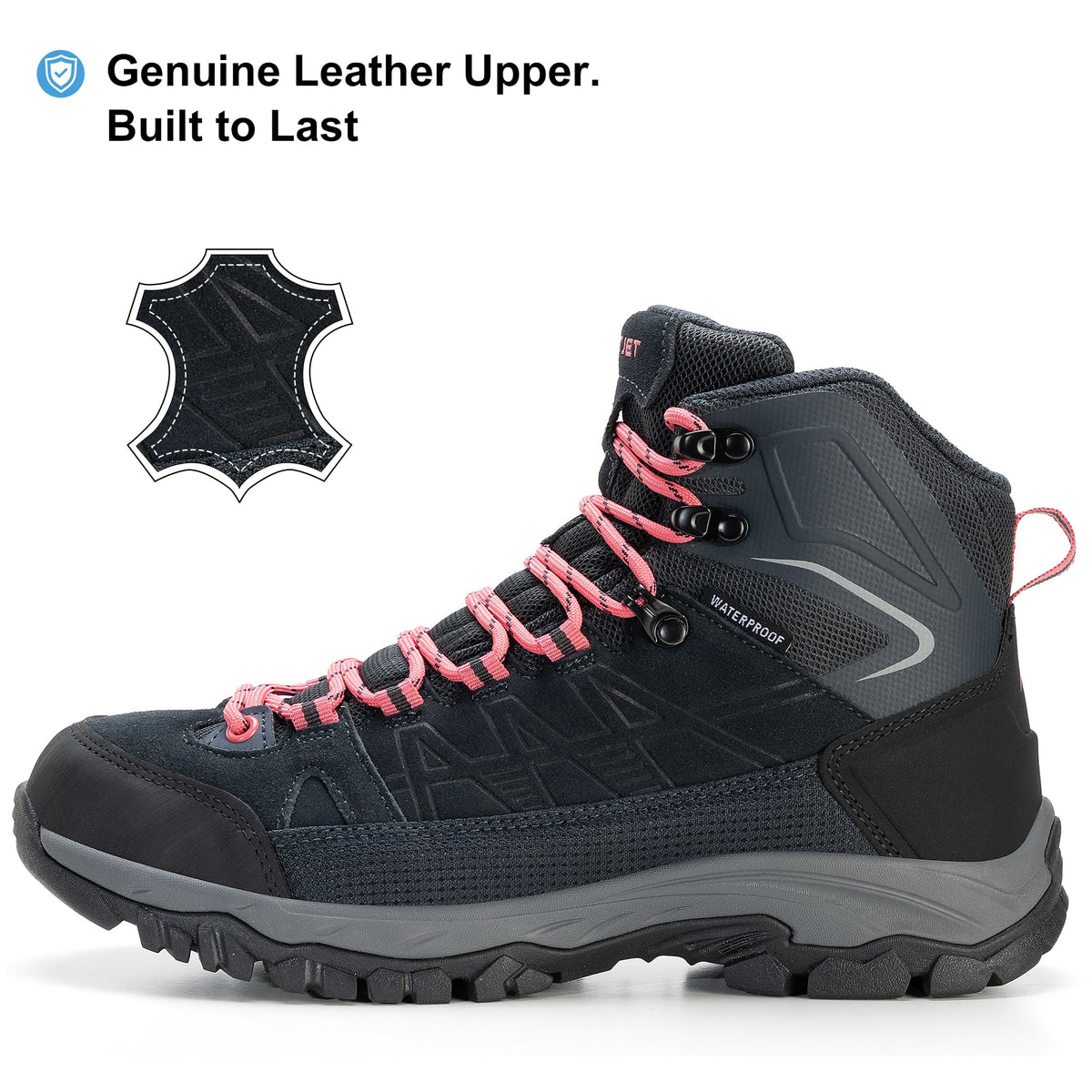 OUTJET Women's Waterproof Hiking Boots Lightweight Comfortable Non-Slip Outdoor Walking Trekking Trails Boot