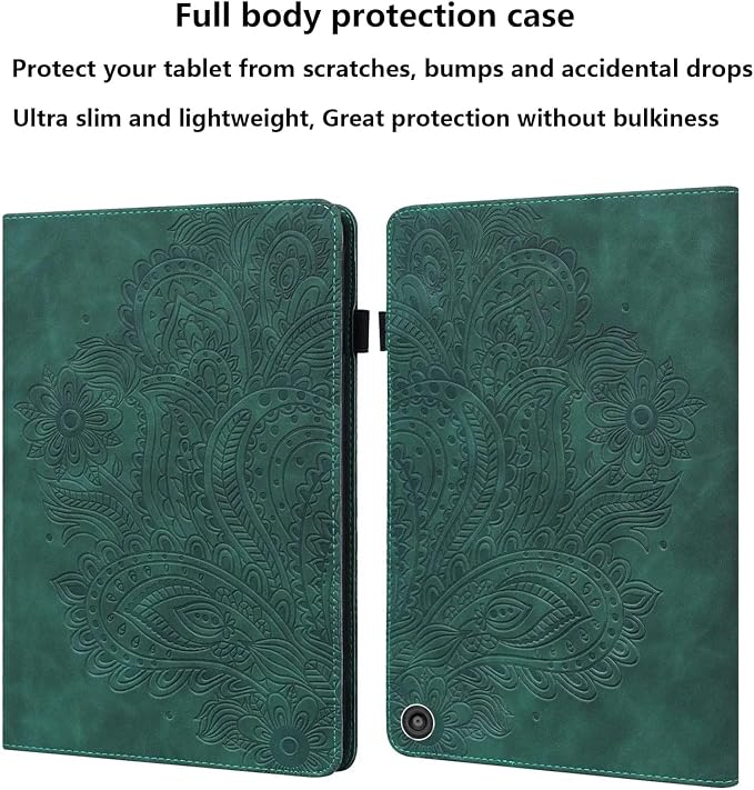 for Kindle Fire HD 8 Tablet (only Fits 10th Generation) &amp Fire HD 8 Plus 8 Case 2020 with Stand/Pencil Holder/Card Pocket/Elastic Band Embossed PU Leather Floral Cover Brown Peacock Flower