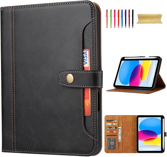 Flip Case for Apple iPad 10.2 9th 8th 7th Generation 2021/2020/2019 Pencil Holder Smart Cover Auto Sleep Wake Protective Documents Pocket Stand Snap Closure Case for iPad 10.2 Inch Black