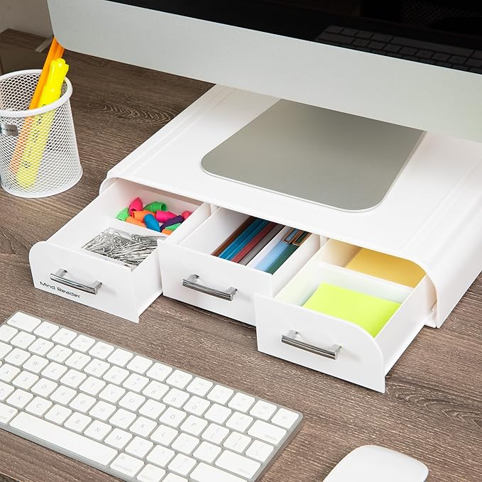 Mind Reader PC, Laptop, IMAC Monitor Stand and Desk Organizer, White