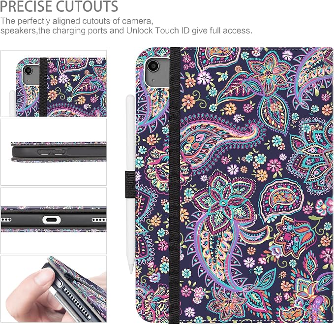 Case for iPad Air 13-inch M4/M3/M2 iPad Pro 12.9 6th/5th/4th/3rd Generation Case with Pencil Holder Multi-Angle Adjustable Stand Shockproof Pocket/Hand Strap/Auto Wake Sleep Sunflowers Butterfly