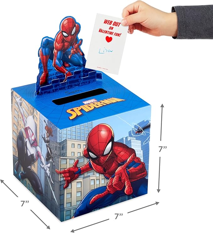 Hallmark Marvel Spider-Man Valentines Day Cards and Mailbox for Kids School Classroom Exchange (1 Box, 32 Valentine Cards, 1 Teacher Card)