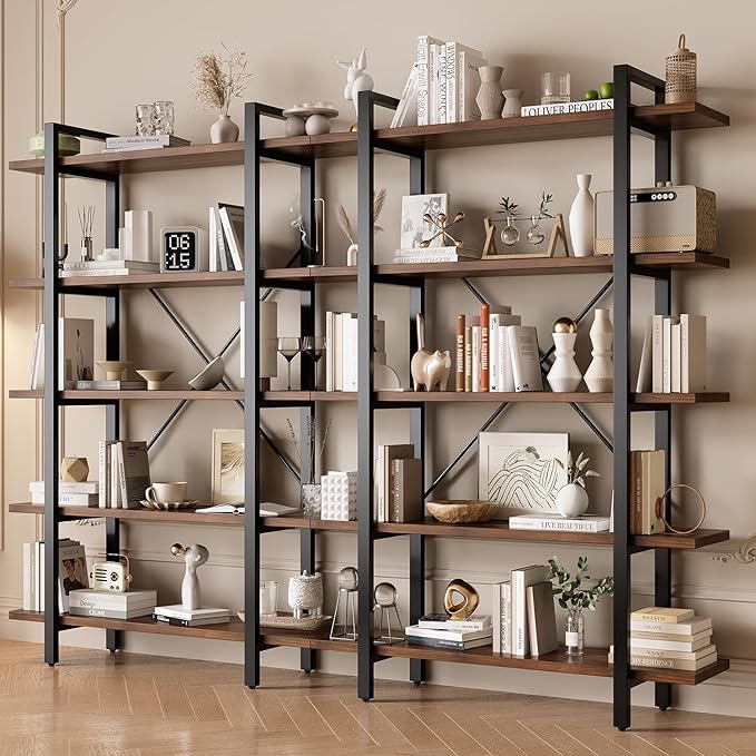 5 Tiers Bookshelf, Classically Modern White Bookshelf, Book Rack, Storage Rack Shelves in Living Room/Home/Office, Books Holder Organizer for Books/Movies (Dark Walnut, 5 Tiers)