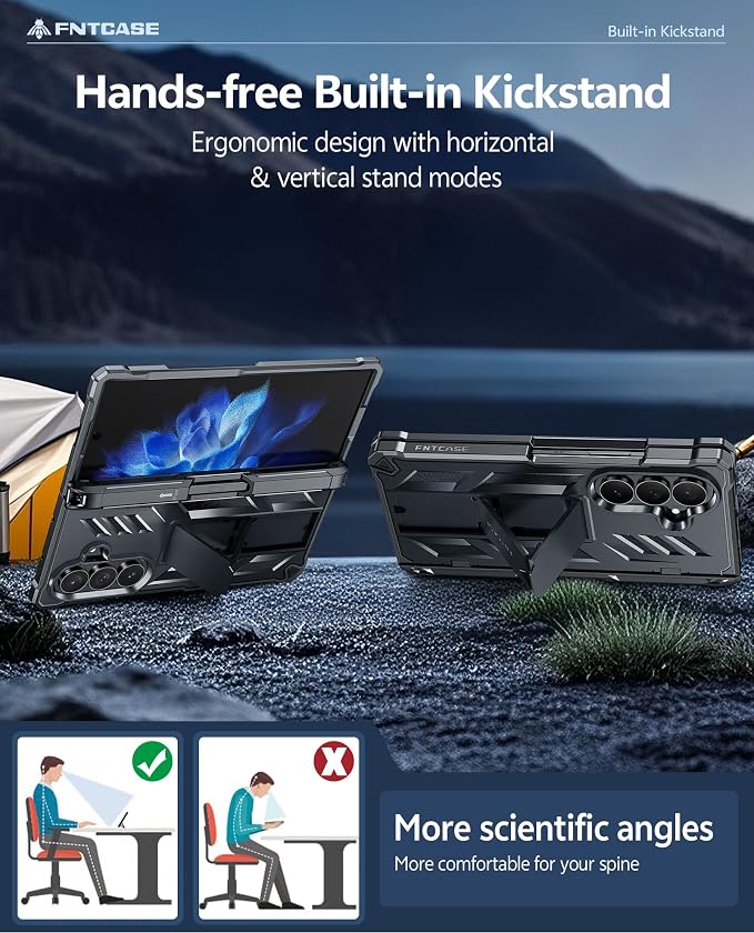 FNTCASE for 11 Pro XL Case Rugged Kickstand 2 Front Frames Black | Built-in Screen Protector 20FT Military-Grade Drop Protection Rugged Heavy Duty Shockproof Full Body Protective Cover