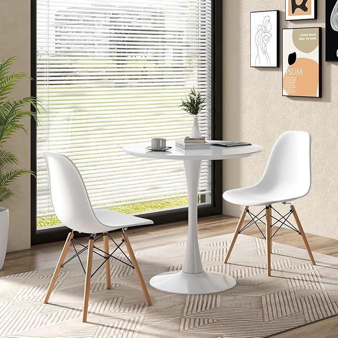 ERGOMASTER 32 Inches Round Dining Table, Modern Tulip Kitchen Table for 2 to 4 Person, Metal Round Pedestal Table for Apartment, Small Space, Cafe (White)