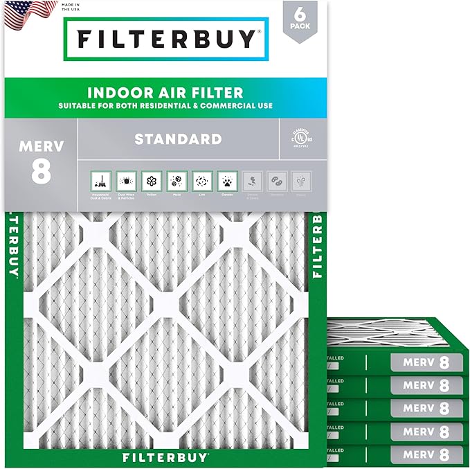Filterbuy 19.75x21.5x1 Air Filter MERV 8 Essential Dust & Allergy Defense
