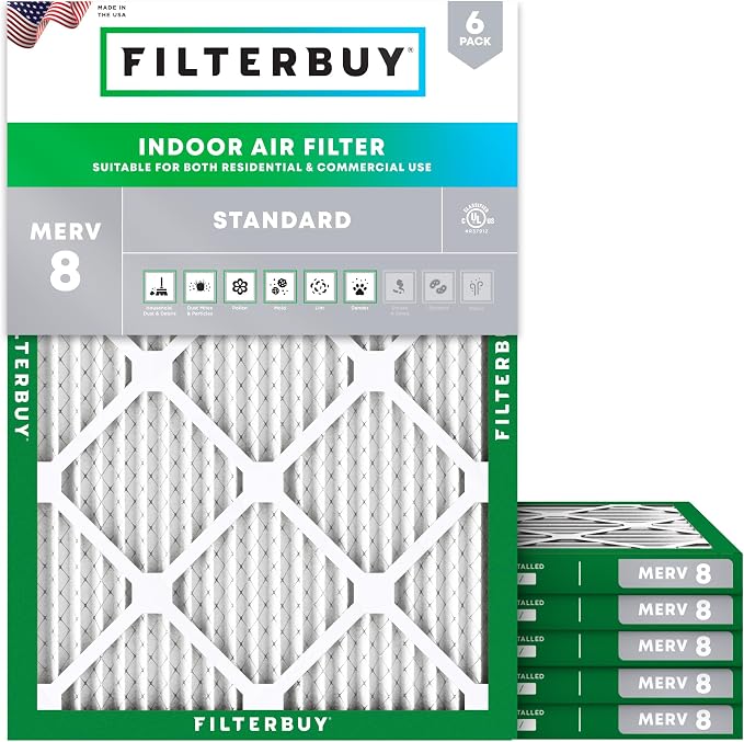 Filterbuy 16.5x21x1 Air Filter MERV 8 Essential Dust & Allergy Defense