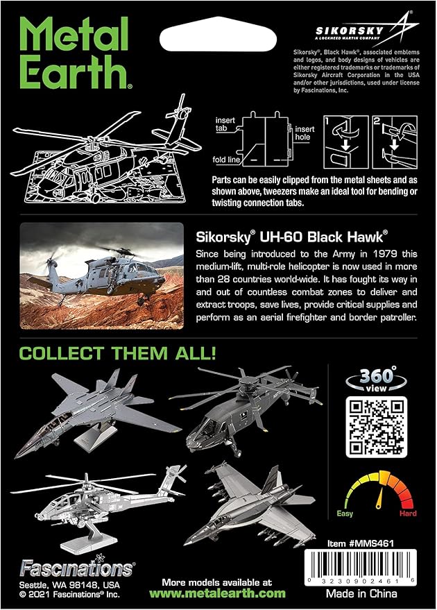 Metal Earth UH-60 Black Hawk Helicopter 3D Metal Model Kit Fascinations