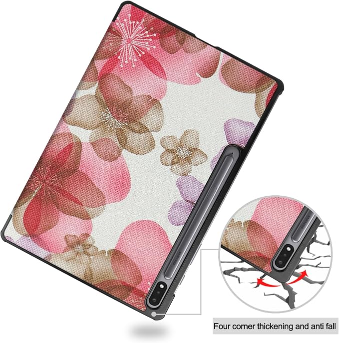 Gylint Folding Folio Stand Case for Samsung Galaxy Tab S9+ 2023 (Models: SM-X810/X816/X818) Ultra-Thin PU Leather Smart Cover Pattern: Flower