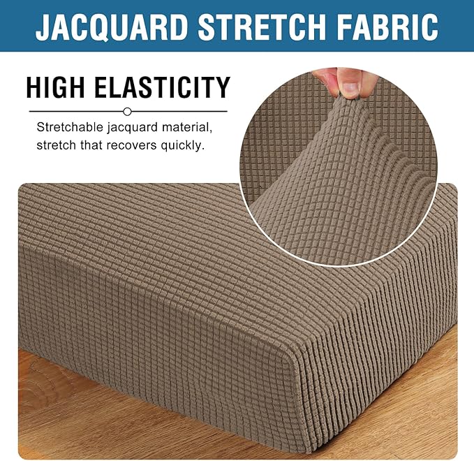 H.VERSAILTEX Super Stretch Individual Seat Cushion Covers Sofa Covers Couch Cushion Covers Slipcover Sets Thick Jacquard Textured Twill Fabric (1 Piece Chair Cushion Cover, Macchiato)