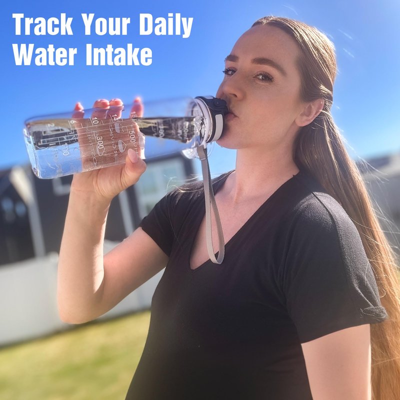 OLDLEY Water Bottle, 32oz Motivational Sports Water Bottle with Time Marker - Times to Drink - Tritan, BPA Free, Wide Mouth Leakproof, Eclipse Eve (1 Bottle)