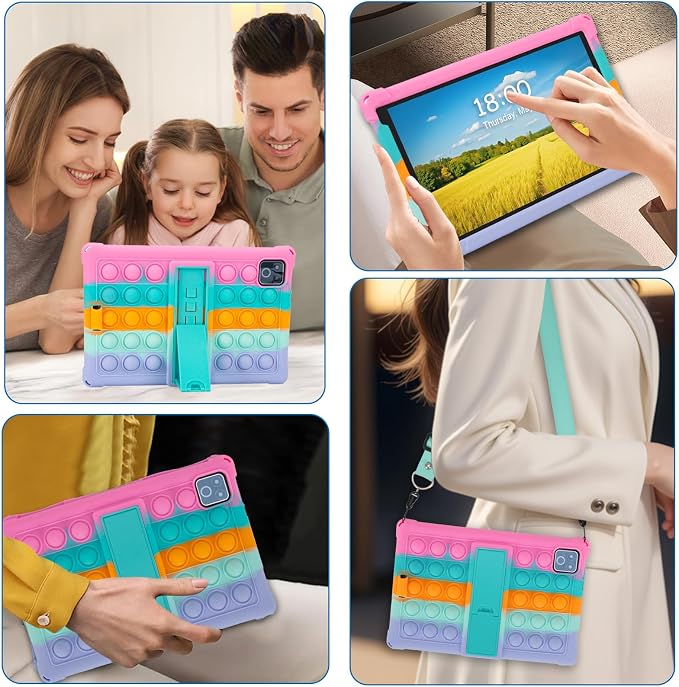 ATOOZ for Urao X109 Tablet Case 10.1 inch 2026Black | Unzip Bubble Texture Color Blocking Silicone Case for Urao X109 Tablet 10.1 with PC Stand &amp Stylus Pen &amp Shoulder Straps