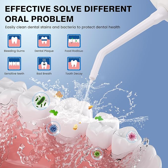 ZUAMEGURechargeable Water Flosser for Teeth Cleaning - Designed for Teeth, Portable Oral Irrigator, IPX7 Waterproof, Includes 5 Professional Tips - Ideal for Daily Oral Care and Family Travel Use