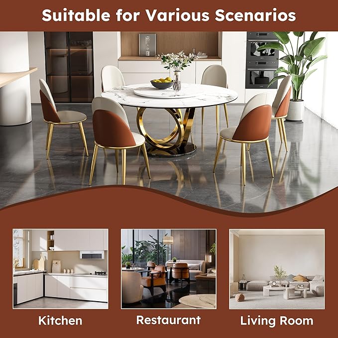 59" Round Modern Marble Dining Table with Lazy Susan, Sintered Stone Top for Kitchen, Dining Room, Dinette, Space Saving Design