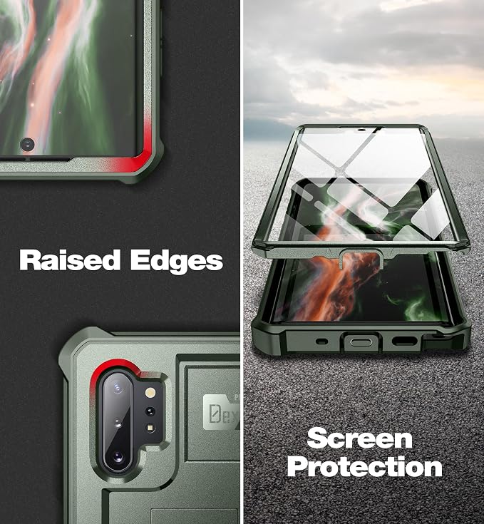 Dexnor for Samsung Galaxy Note 10+ Plus Case [Built in Screen Protector and Kickstand] Heavy Duty Military Grade Protection Shockproof Protective Cover for Samsung Galaxy Note 10 Plus (Army Green)