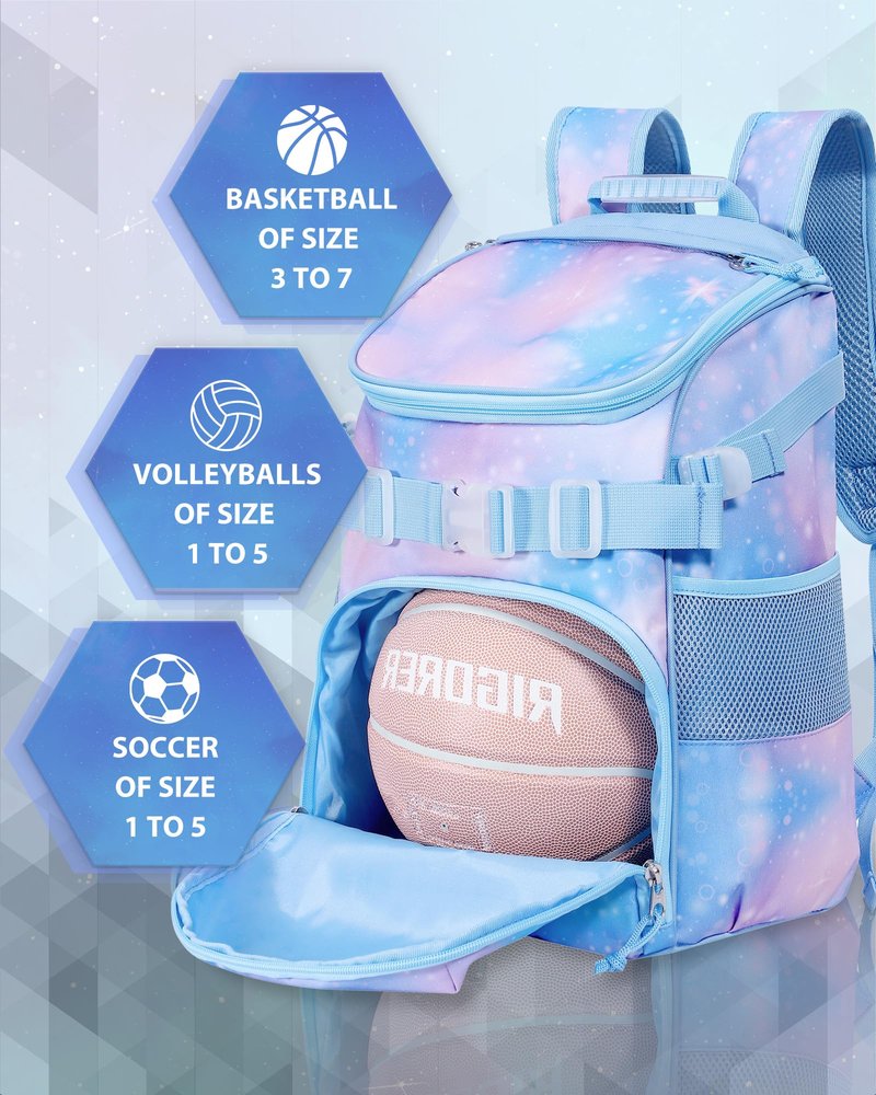 TRAILKICKER Basketball Backpack Women Fit Soccer Volleyball Baseball Football Sports Backpack Training Equipment Bag for Team (Sky Blue, M)