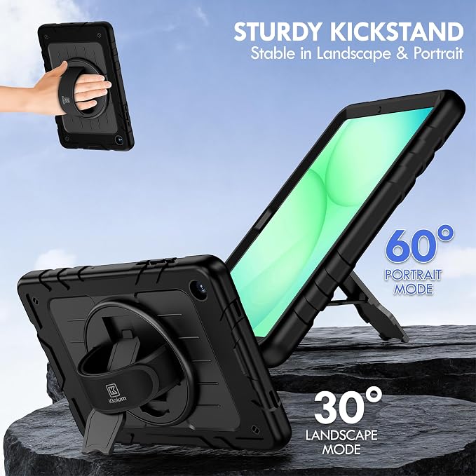 Case for Galaxy Tab A11 Plus 11 Inch 2025 and Galaxy Tab A9 Plus 11 Inch 2023 Heavy Duty Shockproof Rugged Protective Case with 360 Rotating Stand Kickstand Hand Strap and Shoulder Strap