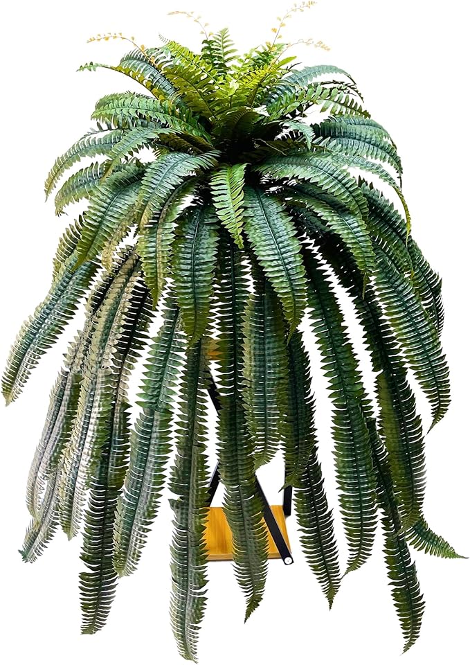 Giant Artificial Boston Ferns for Outdoors Large,Uv Resistant Lifelike Artificial Plants Large,Faux Fern Silk Ferns Look Real,Fake Fern for Outside 90Branches Extended Olive Green,No Base.