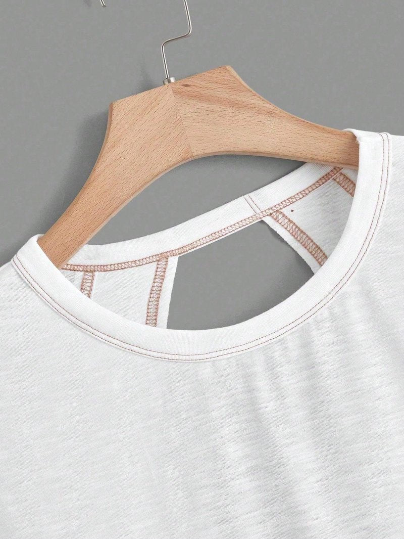 RoseSeek Women's 2 Packs Open Back Tops Criss Cross Cut Out Summer Casual T Shirt Crewneck Short Sleeve Backless Tee Multicolor White Small