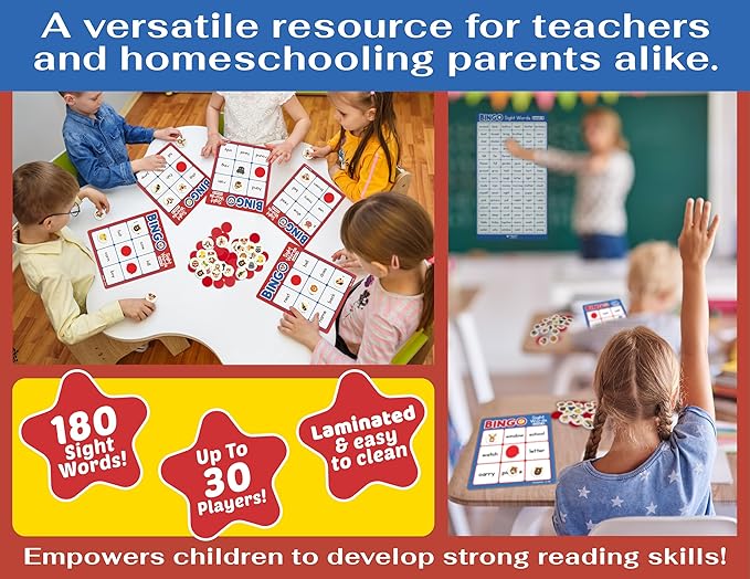 Bright Seed Sight Words Bingo Game for Kindergarten, Learn to Read Sight Word Cards, Word Games for Kids Ages 4-8, Bingo Sight Words Level 3&4, Laminated for Easy Clean