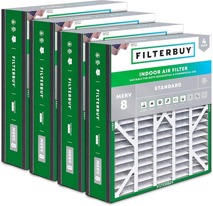 Filterbuy 20x20x5 Air Filter MERV 8 Essential Dust & Allergy Defense,