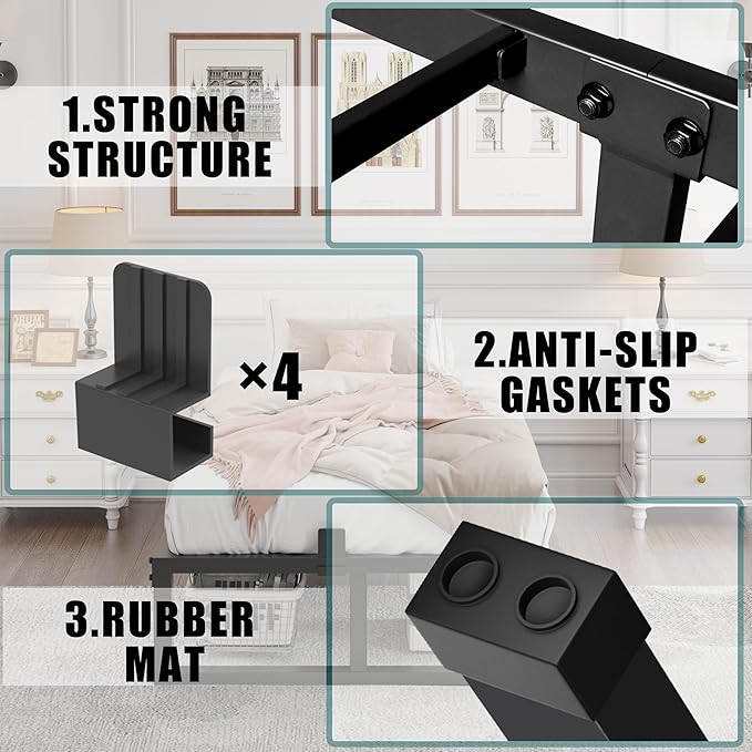 Twin XL Size Bed Frame, 14 Inch Heavy Duty Support 3500 lbs Metal Platform, No Box Spring Needed/Noise Free/Non-Slip/Steel Slat Support/Easy Assembly
