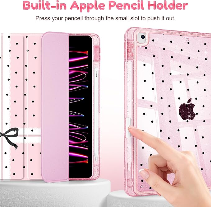 Mektron Sparkly Case for iPad 10.2 inch Glitter Tablet Cases for iPad 9th Gen 2021/8th Gen 2020/7th Gen 2019 Cover with Shiny Clear Back Shell Foldable Bling Smart Cover Blue Floral