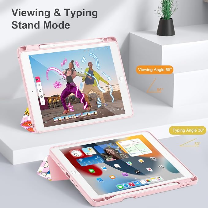 May Chen for iPad 9th Generation with Pencil Holder iPad 8th/7th Gen Case 10.2-inch [Penceil Holder] Trifold Stand Auto Wake/Sleep Clear TPU Protection Back Cover Ballet Shoes
