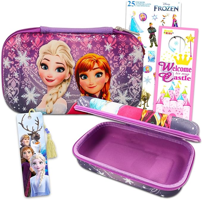 Disney Frozen Pencil Case for Kids, Toddlers Set - Bundle with Frozen Pencil Container Plus Frozen Stickers, Bookmark, and More | Frozen School Supplies for Girls
