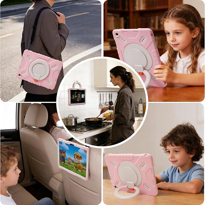 Pepkoo Triple Shock-Absorbing Protective Case for iPad (A16) 11th/10th Gen | Comfortable Heavy-Duty Kids Protective Case With Tactile Sensation With Handle Shoulder Strap (Black)