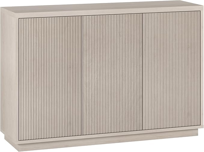 Henn&Hart 48'' Fluted Sideboard Buffet Cabinet, Modern Ribbed Credenza with 3 Doors, Adjustable Shelves, and Cable Management Cut-Outs for Dining Room, Kitchen, Living Room or Entryway, Alder White