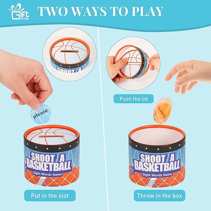 Sight Words Games, Basketball Flash Cards Letters Learning Game, Toddler Classroom Reading Letters Phonic Spelling Toy, Montessori BoxInPlay, Educational Cardboard Birthday Toy for Kid