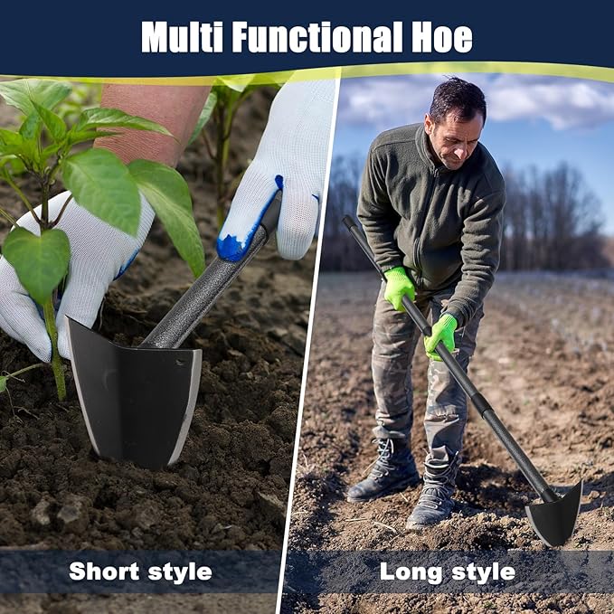 Extra-Sharp Triangular Hoe - Heavy Duty Gardening & Construction Tool with 15"-60" Adjustable Stainless Steel Pole, Detachable Design for Digging, Weeding, Trenching