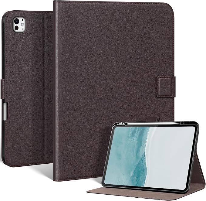Leather Case for iPad 11th/10th Gen (11/10.9) Black | Genuine Leather Pencil Holder Adjustable Stand Magnetic Closure Auto Wake/Sleep