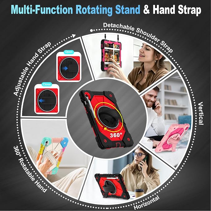 Case for Samsung Galaxy Tab S10 Lite/S10 FE/S9 FE /S9 Tablet Case 10.9/11 Inch with Rotate Stand &amp Hand Strap Screen Protector Pen Holder for Galaxy Tab S10 FE Cases Black