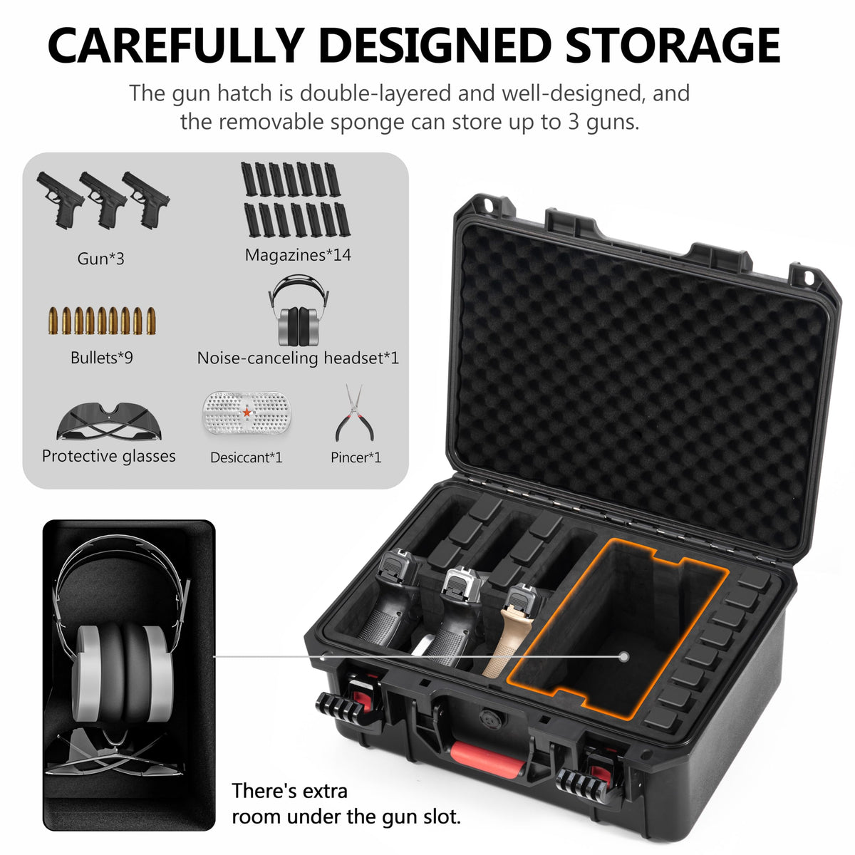 Kinghardcase Gun Case for Handguns 5 Pistol &12 Magazine Pre-Cut Multiple Pistols Shockproof Waterproof Hard Pistol Cases with Desiccant TSA Approved Firearm Travel Case