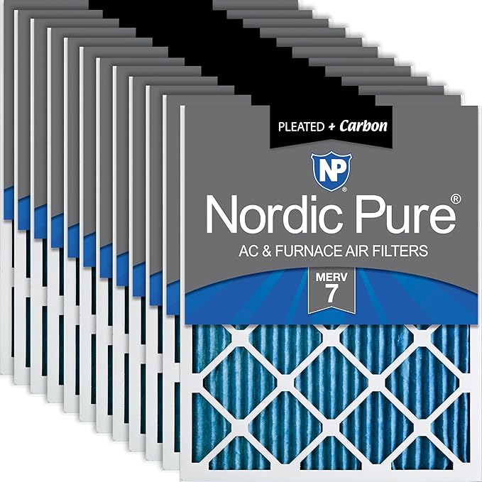 Nordic Pure 16x25x1 Pleated Air Filters MERV 7 Plus Carbon 12 Pack